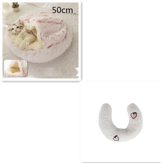 2 In 1 Dog And Cat Bed Pet Winter Bed Round Plush