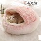 2 In 1 Dog And Cat Bed Pet Winter Bed Round Plush