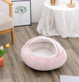 2 In 1 Dog And Cat Bed Pet Winter Bed Round Plush